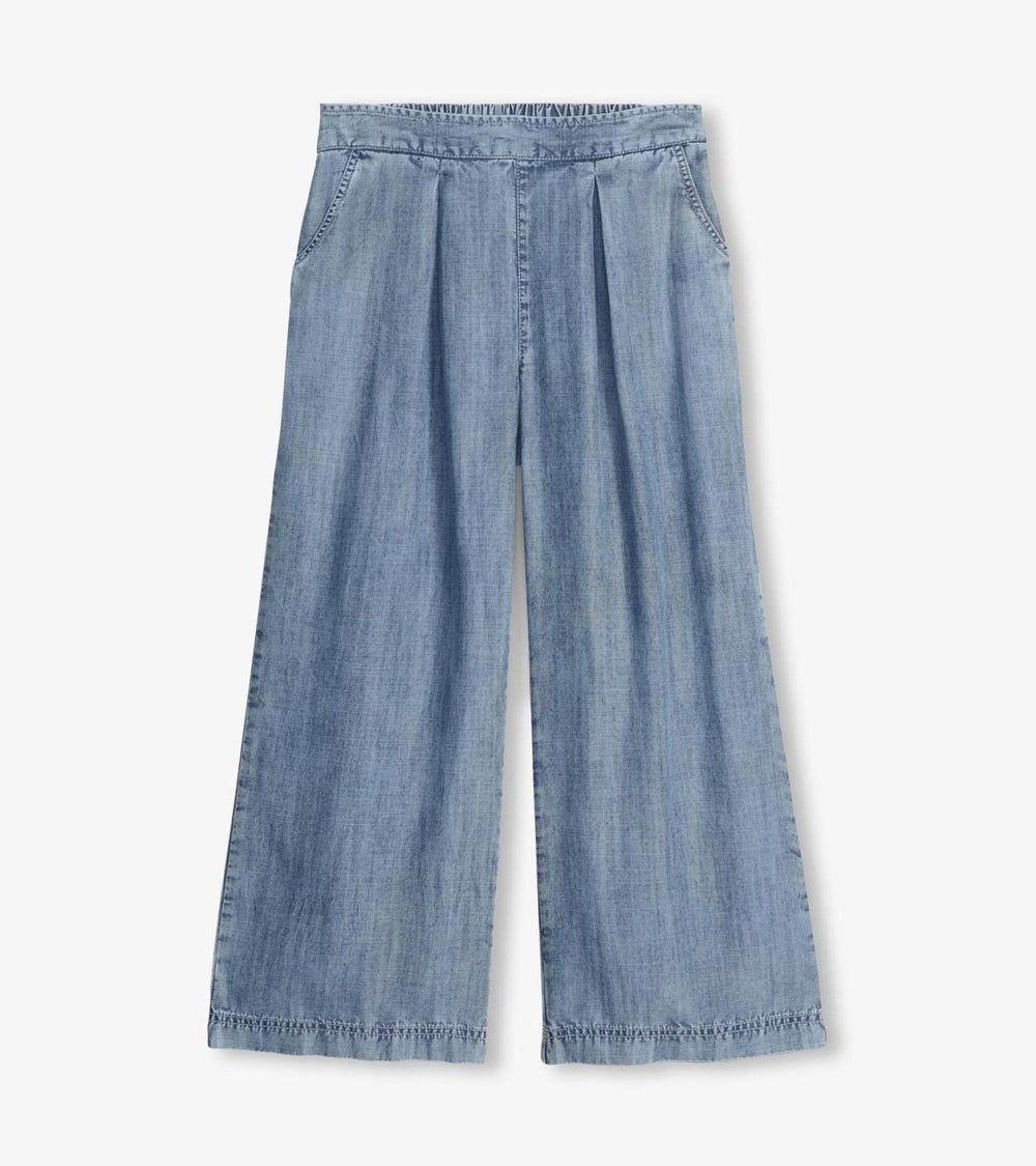 Hatley Bottoms | Women Cropped Wide Leg Pants - Blue Acid Rinse