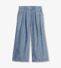 Hatley Bottoms | Women Cropped Wide Leg Pants - Blue Acid Rinse
