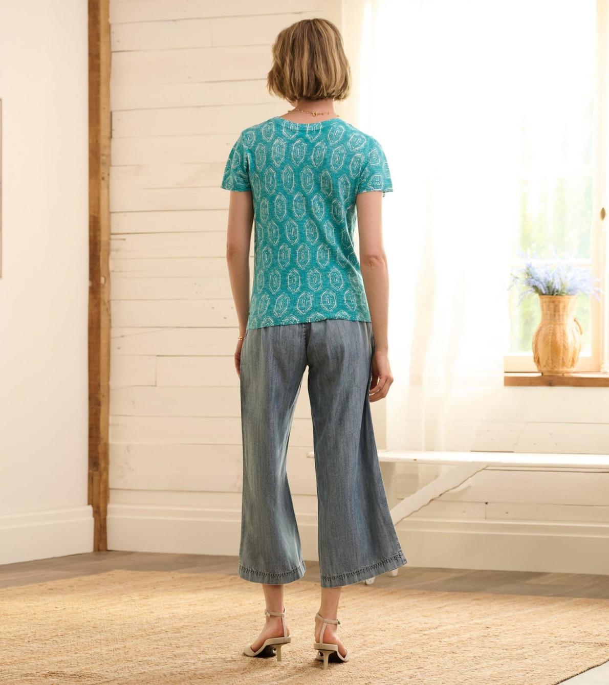 Hatley Bottoms | Women Cropped Wide Leg Pants - Blue Acid Rinse