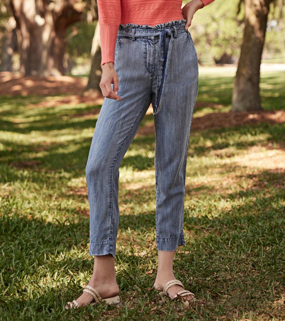 Hatley Bottoms | Women Paper Bag Pants - Blue Acid Rinse