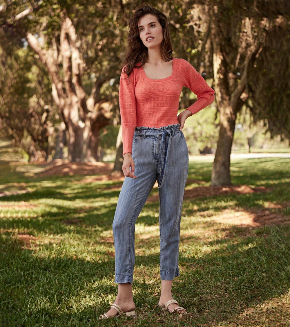 Hatley Bottoms | Women Paper Bag Pants - Blue Acid Rinse