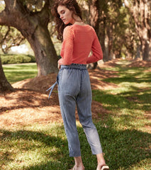 Hatley Bottoms | Women Paper Bag Pants - Blue Acid Rinse