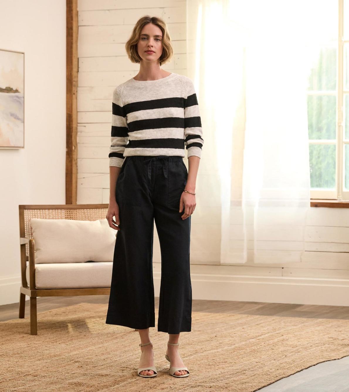 Hatley Bottoms | Women Tie Front Pants - Caviar Linen