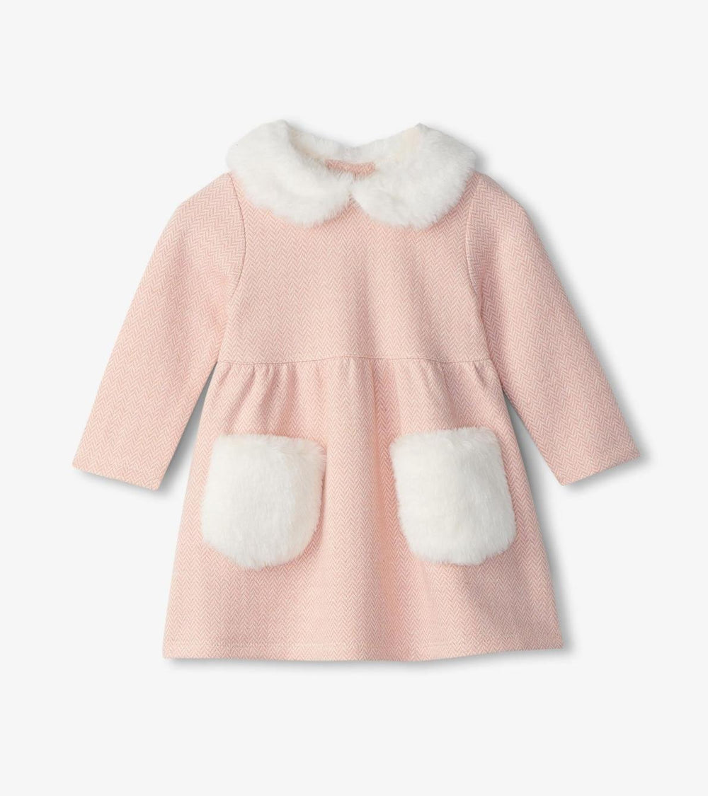 Hatley Dresses | Baby &amp; Toddler Baby &amp; Toddler Girls Rose Elegance Herringbone Fur Trim Dress