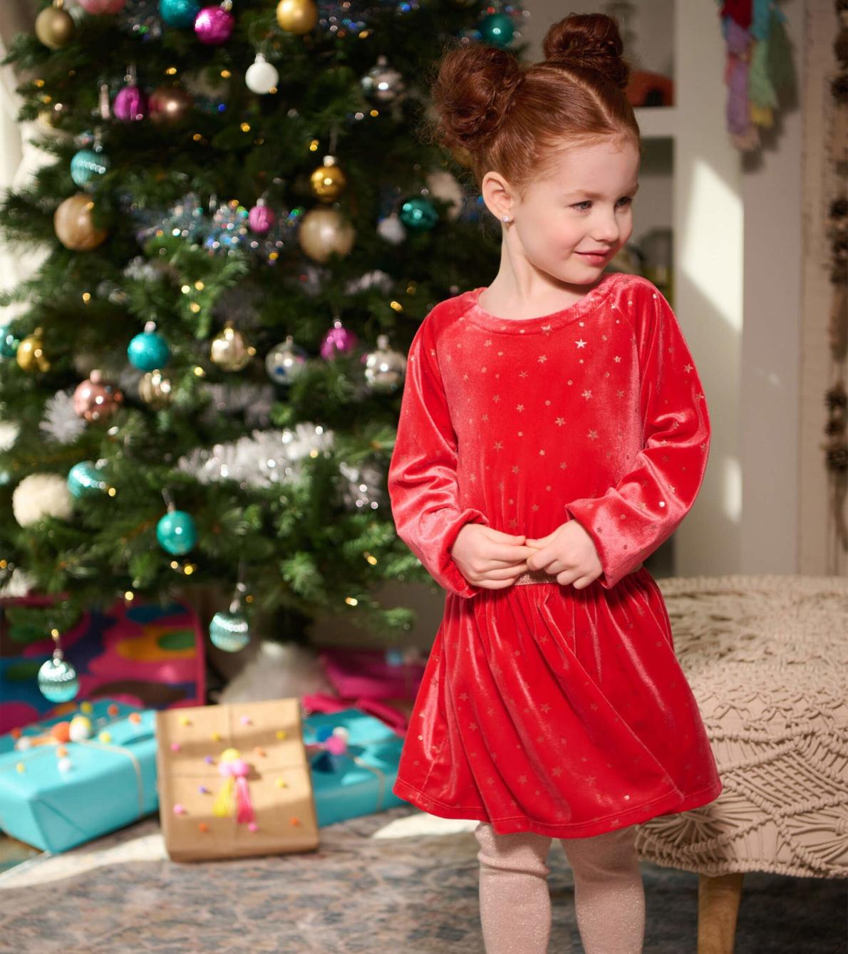 Hatley Dresses | Girls Girls Holiday Stars Crushed Velour Dress