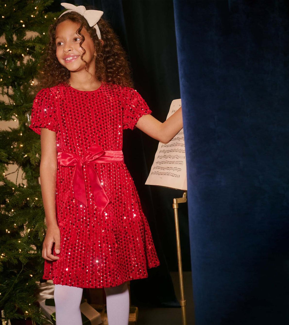 Hatley Dresses | Girls Girls Red Sequins Velvet Dress