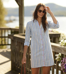 Hatley Dresses | Women Cara Shirt Dress - Light Blue Stripes