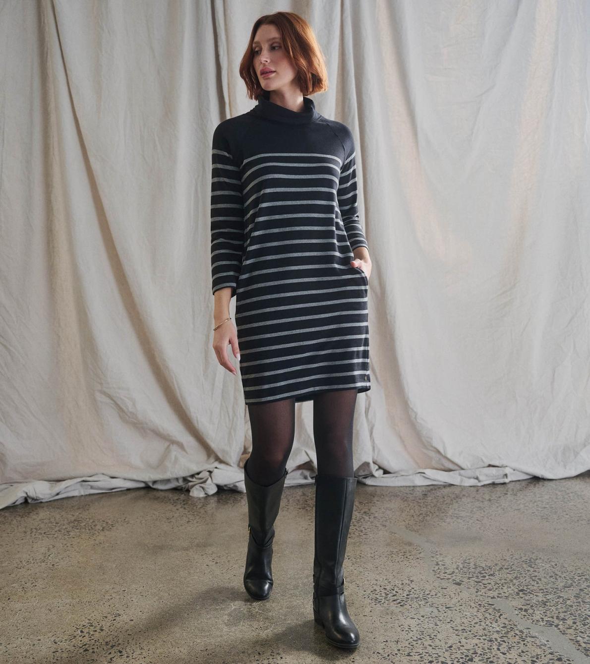 Hatley Dresses | Women Draped Collar Dress - Caviar Stripe