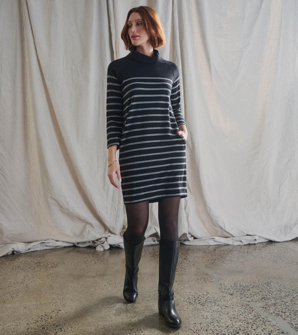 Hatley Dresses | Women Draped Collar Dress - Caviar Stripe