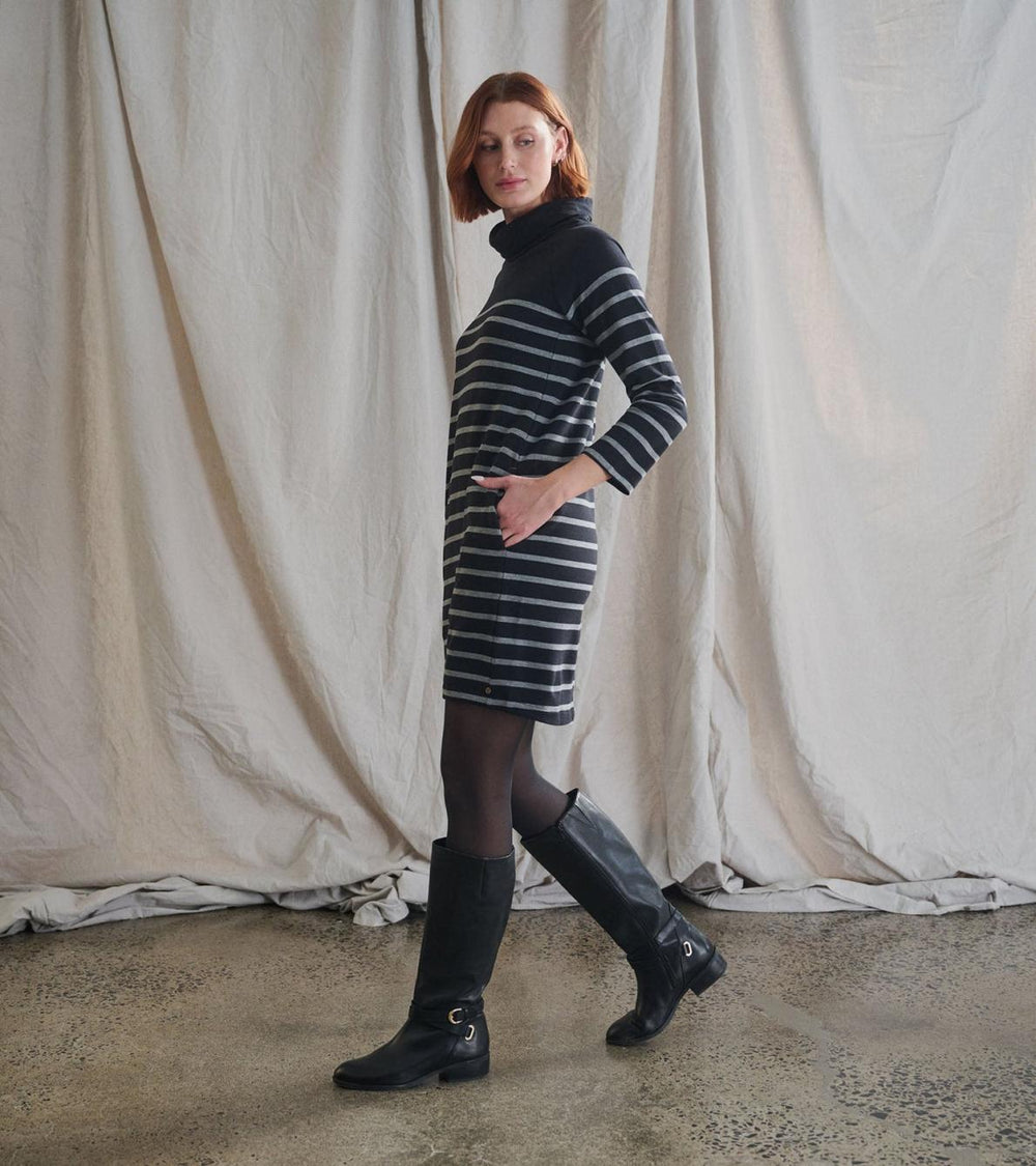 Hatley Dresses | Women Draped Collar Dress - Caviar Stripe