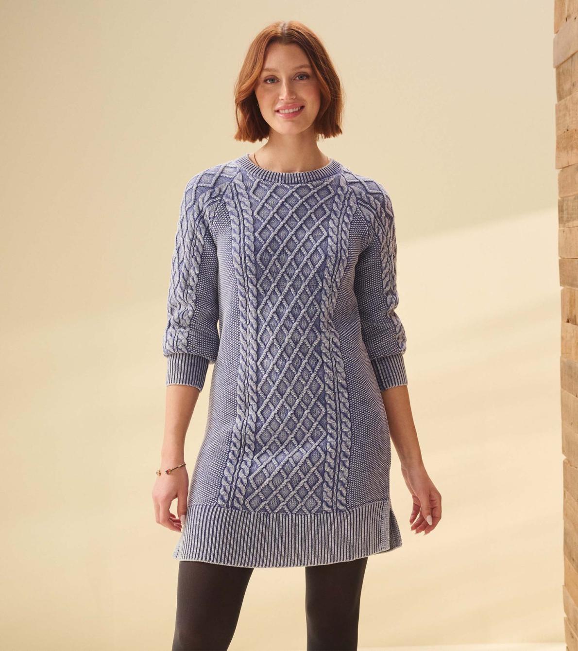 Hatley Dresses | Women Juliet Cable Knit Dress - Bleached Denim
