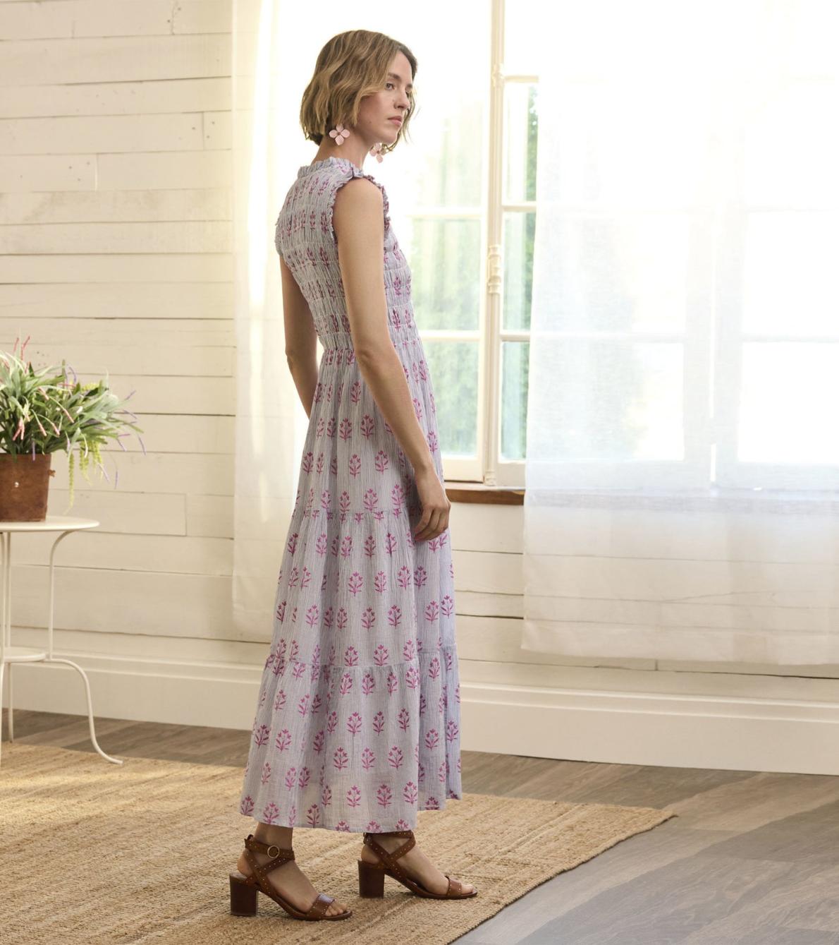 Hatley Dresses | Women Smocked Maxi Dress - Wildflower Seersucker