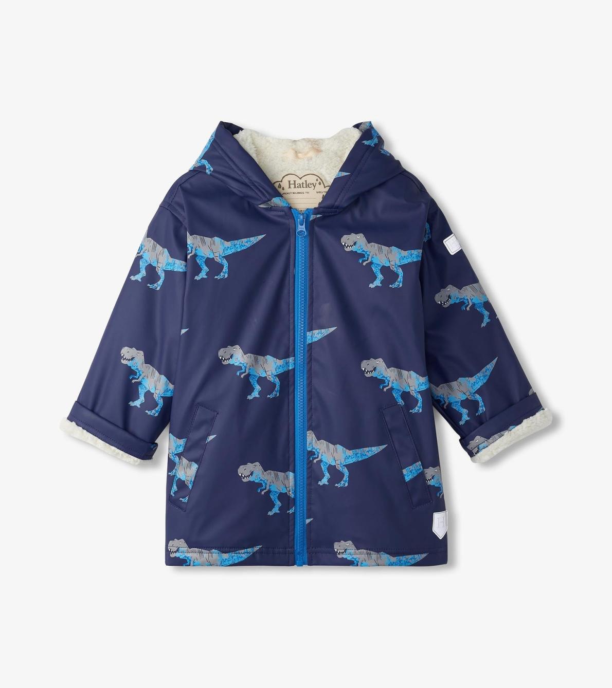 Hatley Rainwear | Boys Boys T-Rex Attack Sherpa Lined Zip-Up Rain Jacket