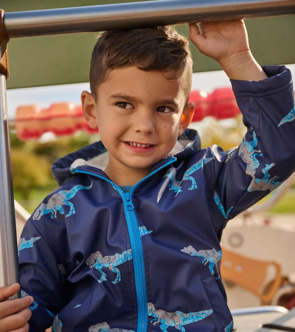 Hatley Rainwear | Boys Boys T-Rex Attack Sherpa Lined Zip-Up Rain Jacket
