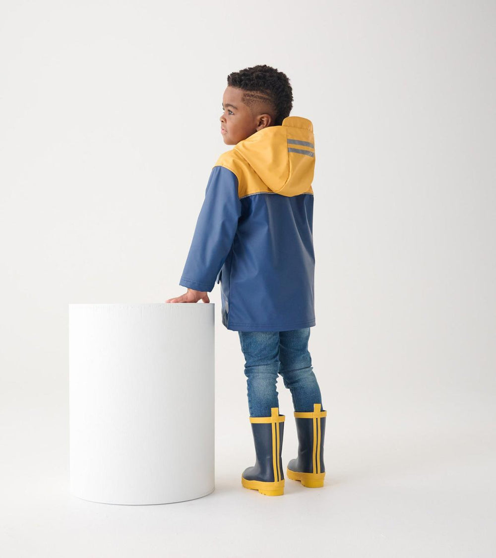 Hatley Rainwear | Boys Yellow &amp; Navy Zip-Up Rain Jacket