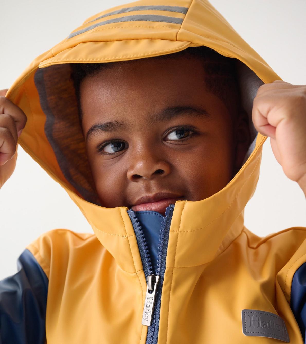 Hatley Rainwear | Boys Yellow &amp; Navy Zip-Up Rain Jacket
