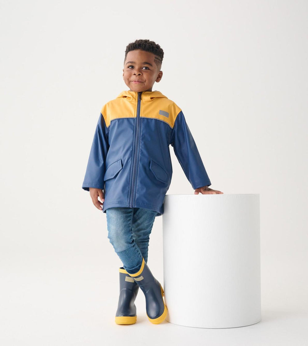 Hatley Rainwear | Boys Yellow &amp; Navy Zip-Up Rain Jacket