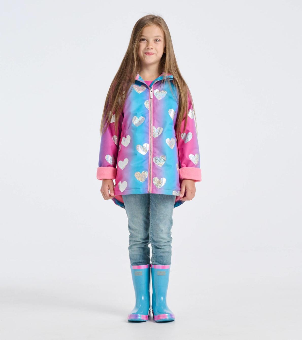 Hatley Rainwear | Girls Girls Fun Hearts Zip-Up Lightweight Rain Jacket