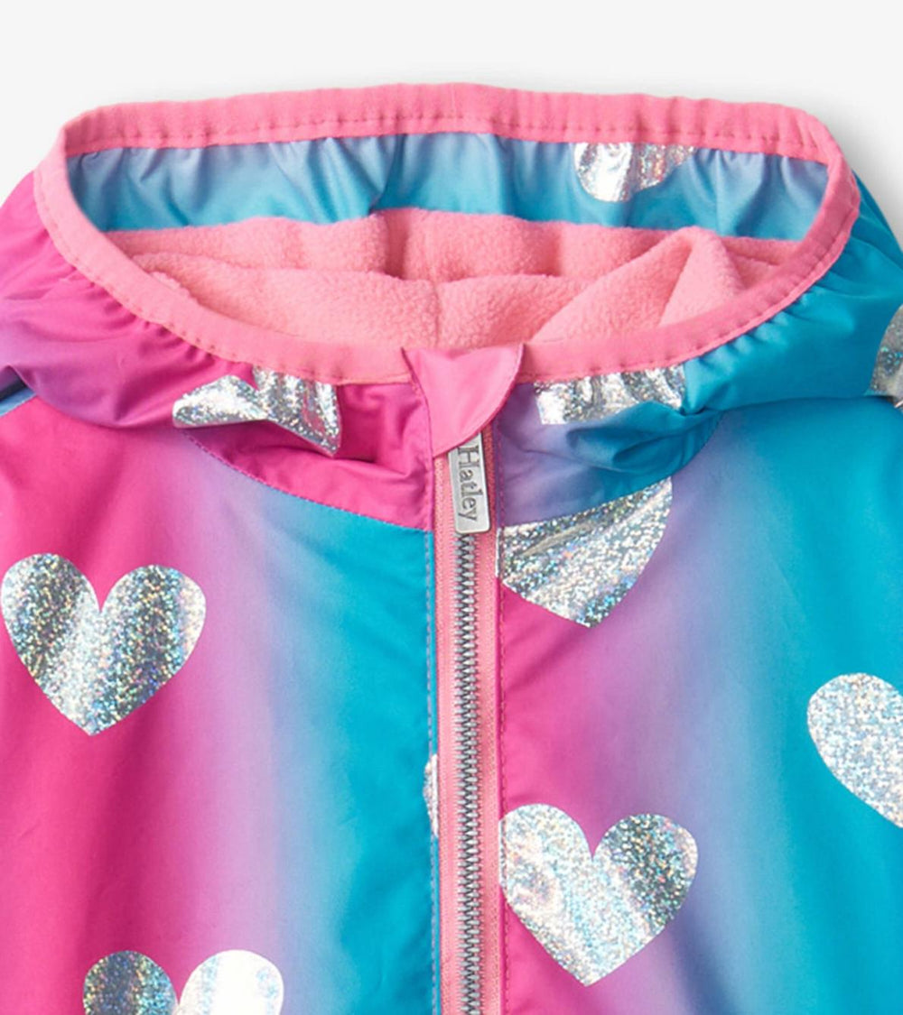 Hatley Rainwear | Girls Girls Fun Hearts Zip-Up Lightweight Rain Jacket