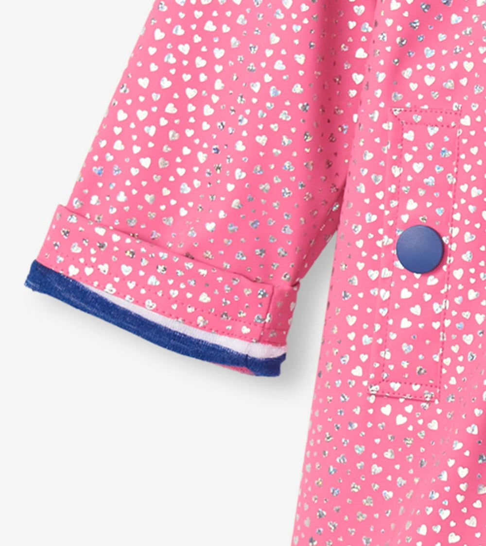 Hatley Rainwear | Girls Girls Glitter Hearts Button-Up Rain Jacket