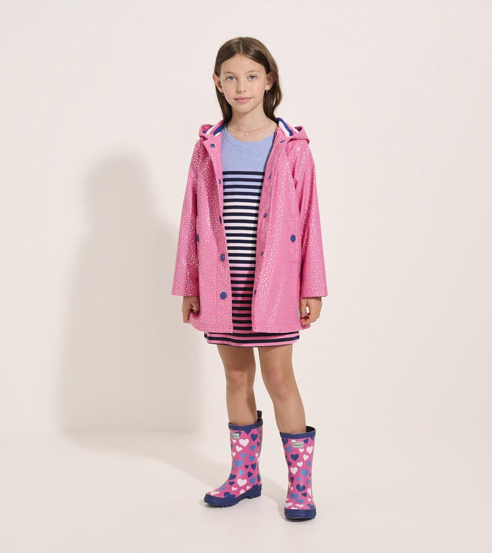 Hatley Rainwear | Girls Girls Glitter Hearts Button-Up Rain Jacket