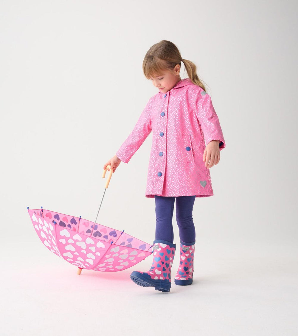 Hatley Rainwear | Girls Girls Glitter Hearts Button-Up Rain Jacket