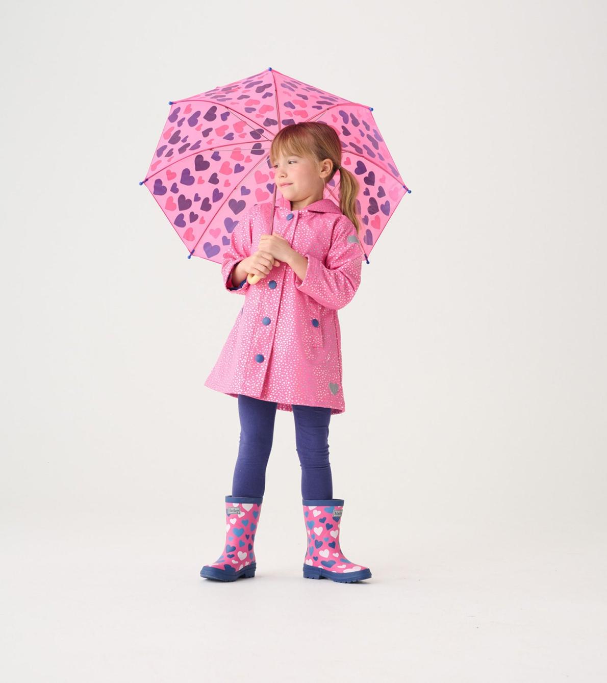 Hatley Rainwear | Girls Girls Glitter Hearts Button-Up Rain Jacket