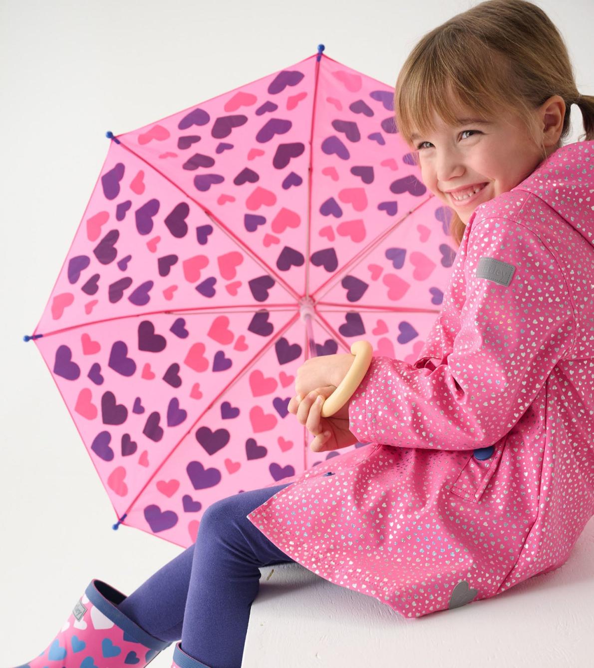 Hatley Rainwear | Girls Girls Glitter Hearts Button-Up Rain Jacket