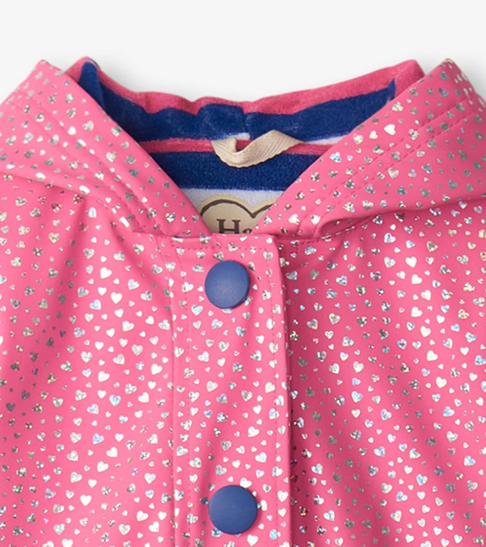 Hatley Rainwear | Girls Girls Glitter Hearts Button-Up Rain Jacket