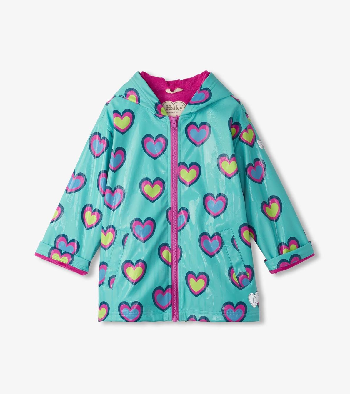 Hatley Rainwear | Girls Girls Hearts Colour Changing Zip-Up Rain Jacket