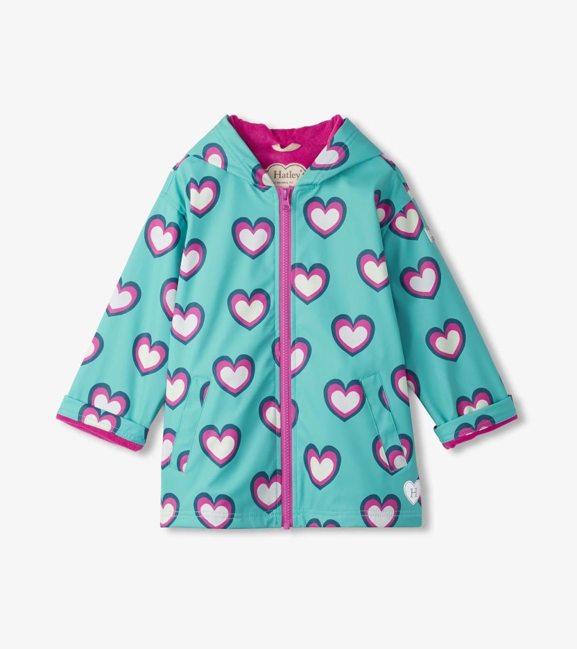 Hatley Rainwear | Girls Girls Hearts Colour Changing Zip-Up Rain Jacket