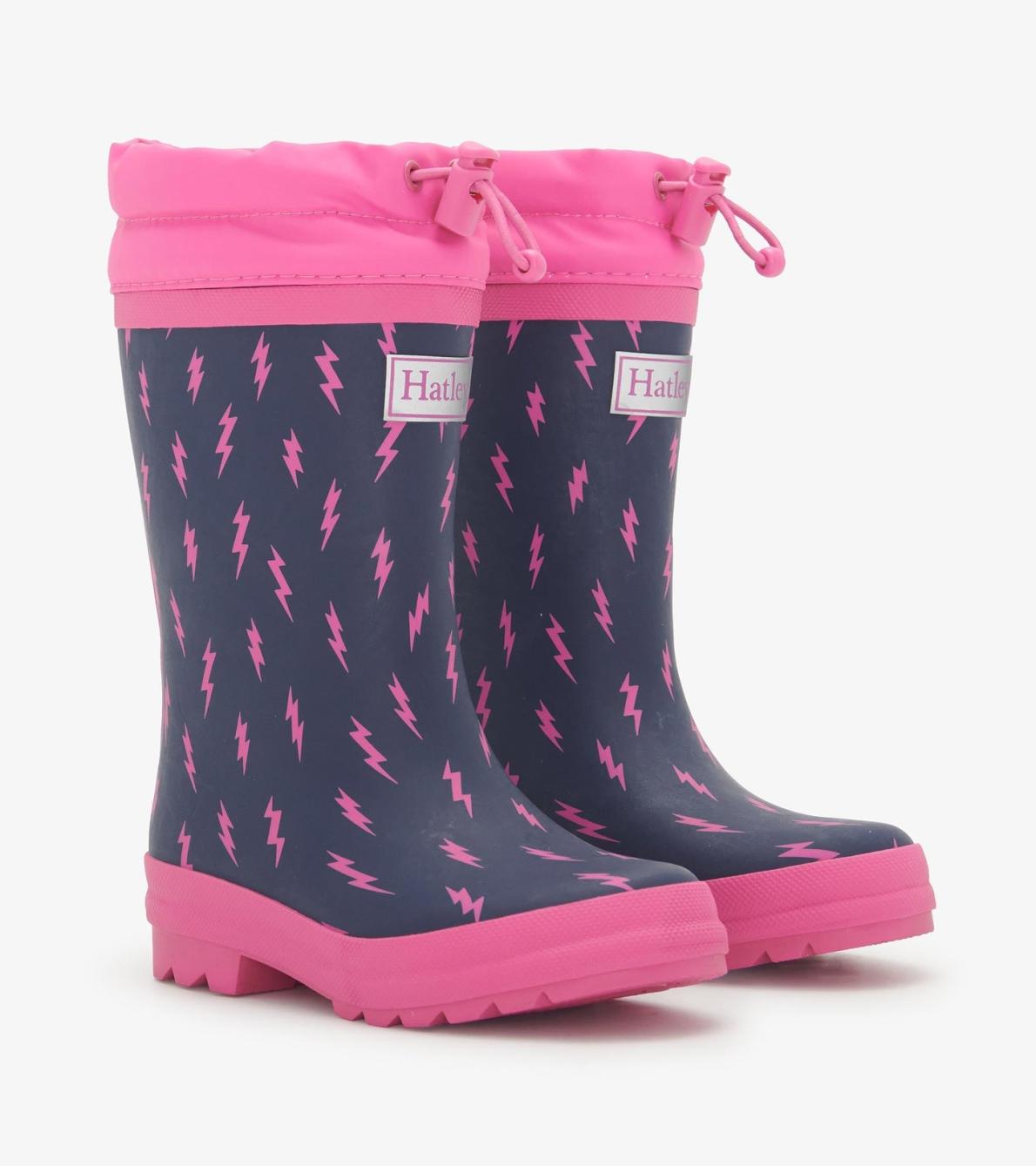 Hatley Rainwear | Girls Girls Mini Lightning Bolts Sherpa Lined Rain Boots
