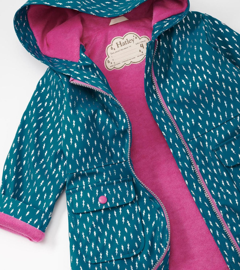 Hatley Rainwear | Girls Girls Mini Lightning Bolts Zip-Up Rain Jacket