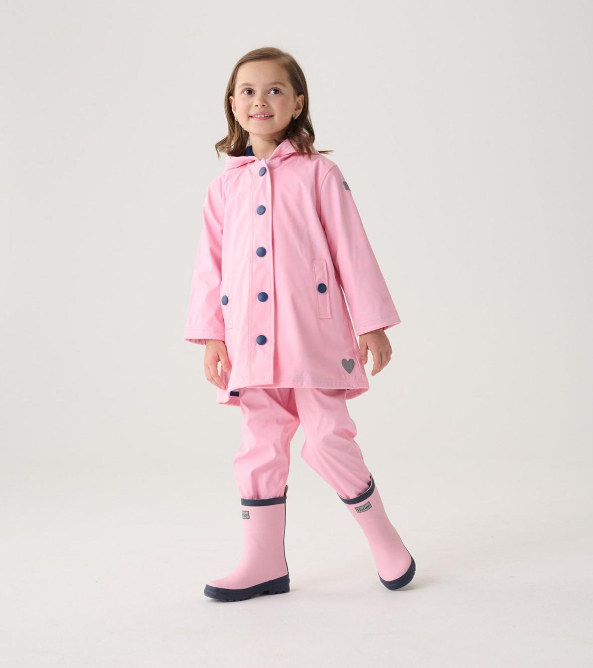 Hatley Rainwear | Girls Girls Pink &amp; Navy Button-Up Rain Jacket