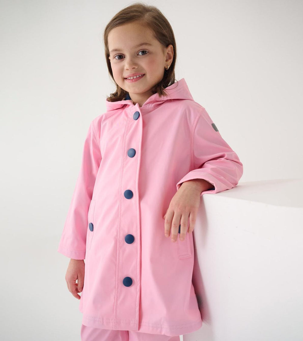 Hatley Rainwear | Girls Girls Pink &amp; Navy Button-Up Rain Jacket