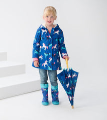 Hatley Rainwear | Girls Girls Prancing Horses Colour Changing Sherpa Lined Button-Up Rain Jack