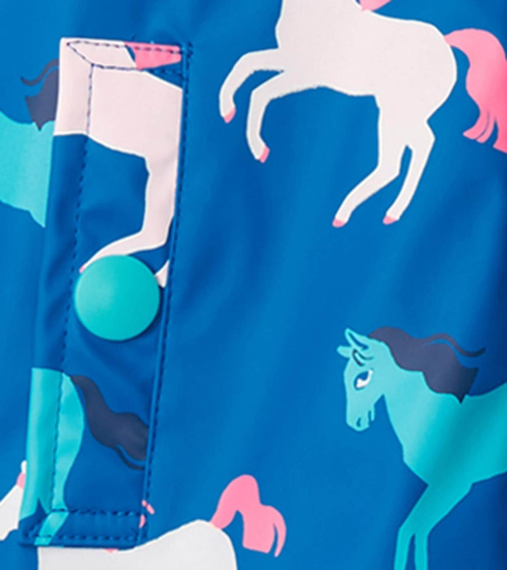 Hatley Rainwear | Girls Girls Prancing Horses Colour Changing Sherpa Lined Button-Up Rain Jack
