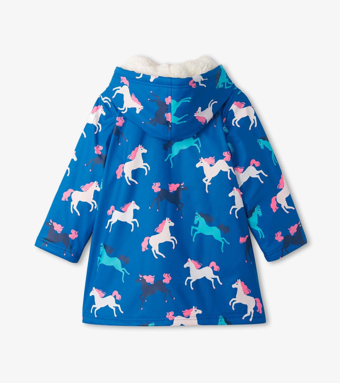 Hatley Rainwear | Girls Girls Prancing Horses Colour Changing Sherpa Lined Button-Up Rain Jack