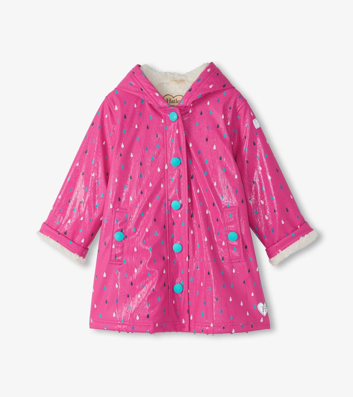 Hatley Rainwear | Girls Girls Tiny Dots Sherpa Lined Button-Up Rain Jacket