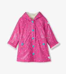 Hatley Rainwear | Girls Girls Tiny Dots Sherpa Lined Button-Up Rain Jacket