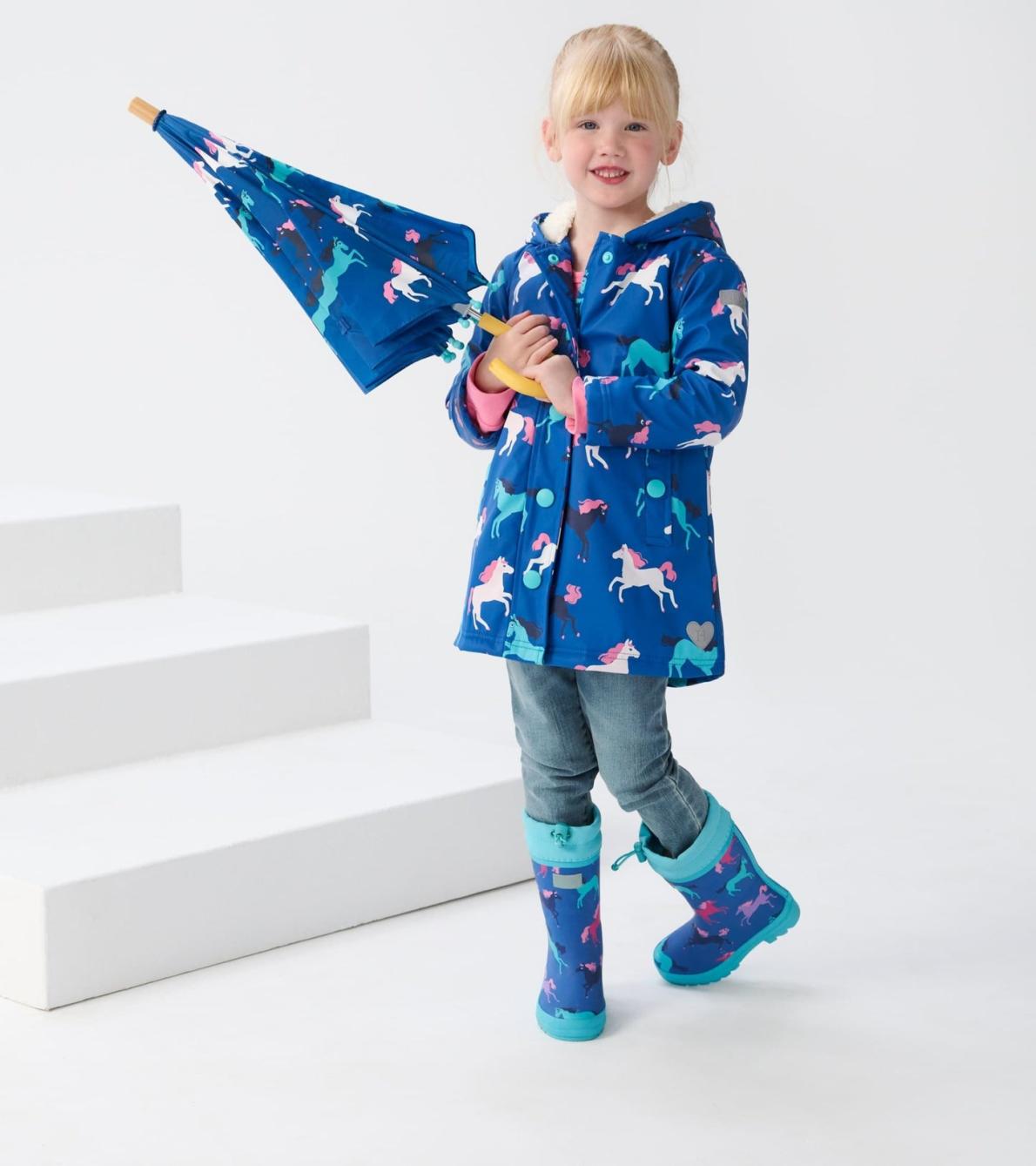 Hatley Rainwear | Girls Prancing Horses Sherpa Lined Rain Boots