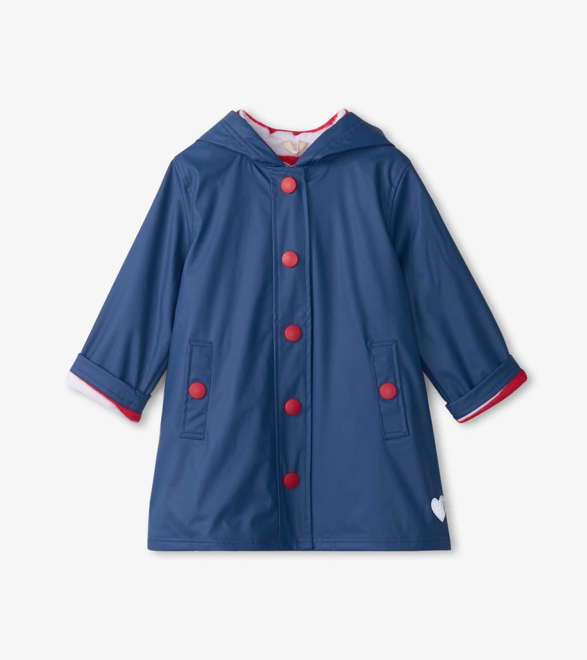 Hatley Rainwear | Girls/Boys Navy &amp; Red Button-Up Rain Jacket