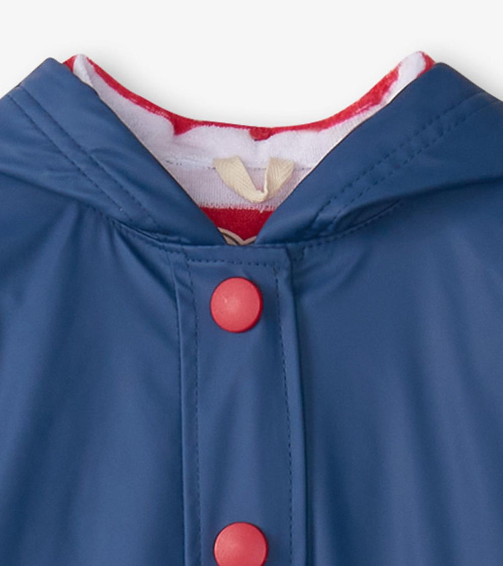 Hatley Rainwear | Girls/Boys Navy &amp; Red Button-Up Rain Jacket