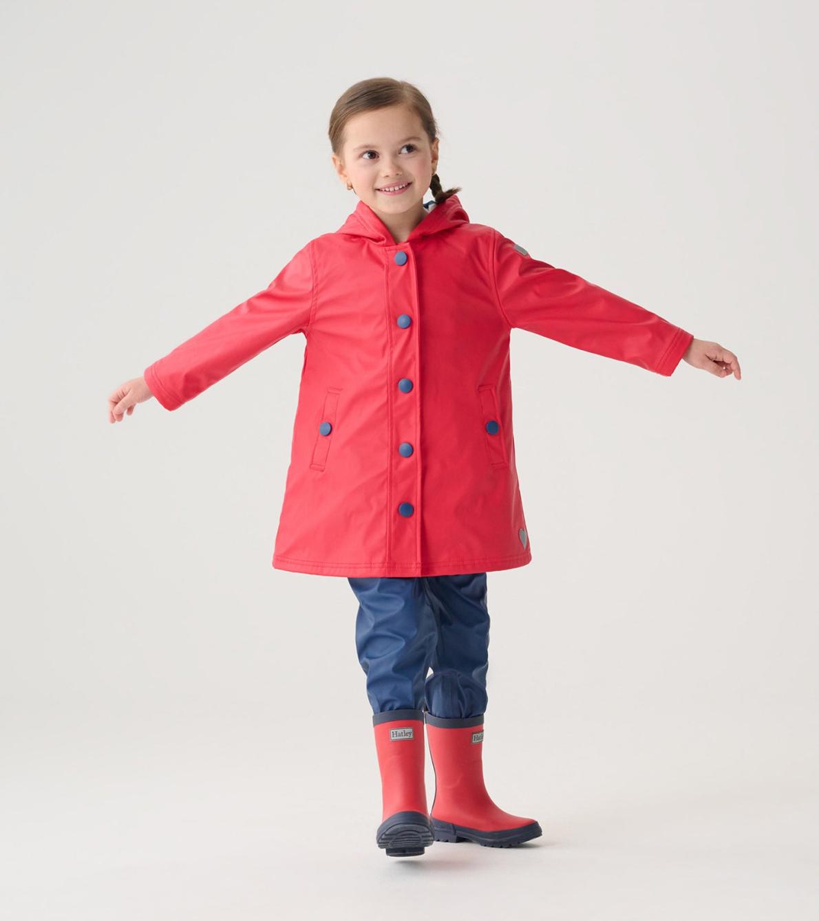 Hatley Rainwear | Girls/Boys Red &amp; Navy Button-Up Rain Jacket