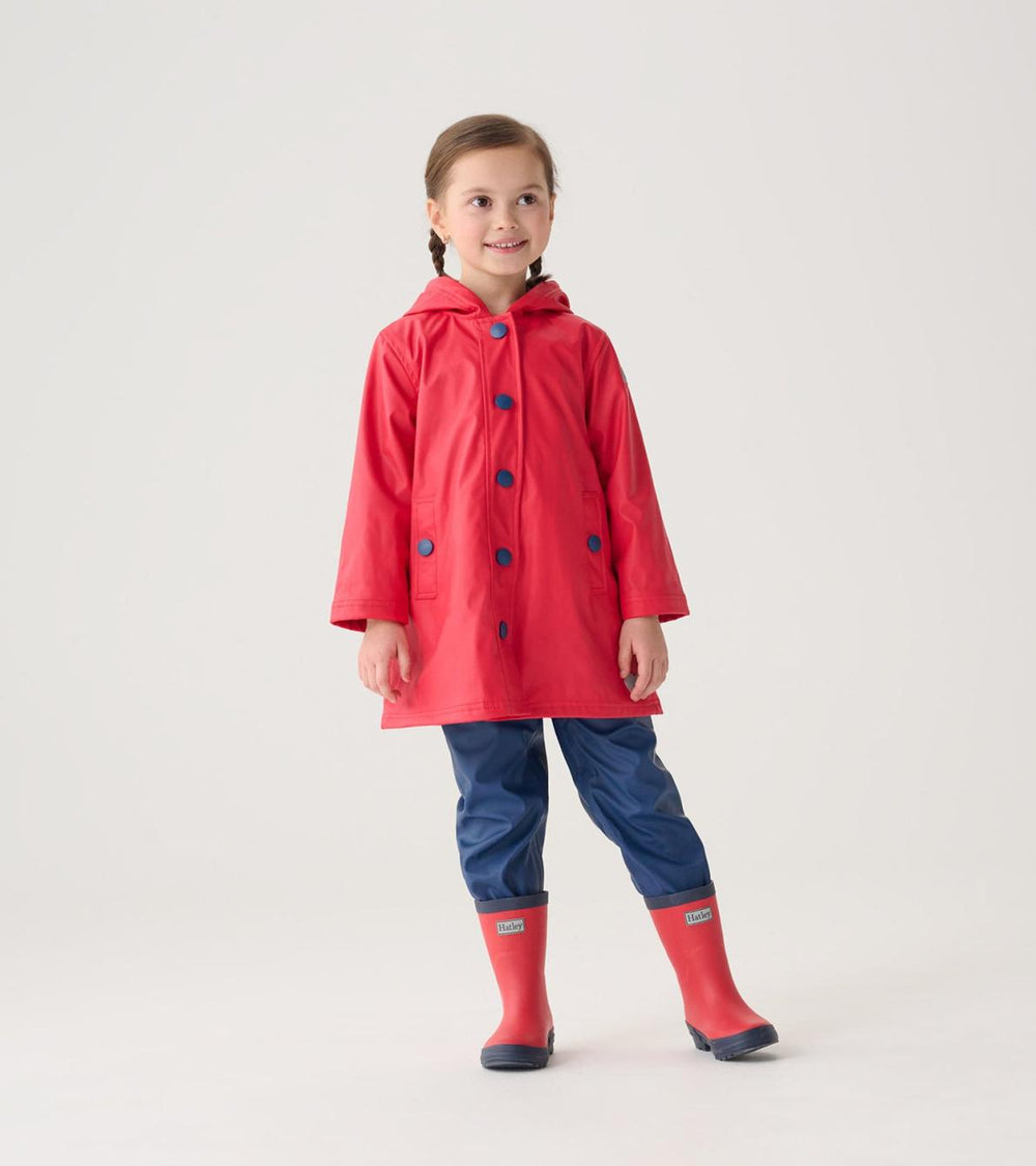 Hatley Rainwear | Girls/Boys Red &amp; Navy Button-Up Rain Jacket