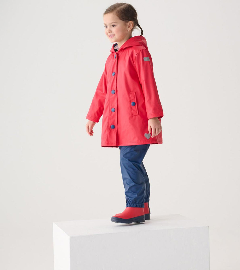 Hatley Rainwear | Girls/Boys Red &amp; Navy Button-Up Rain Jacket