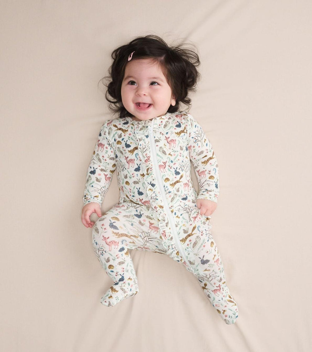 Hatley Sleepwear | Baby &amp; Toddler Baby Girls Happy Forest Ruffle Bum Bamboo Sleeper