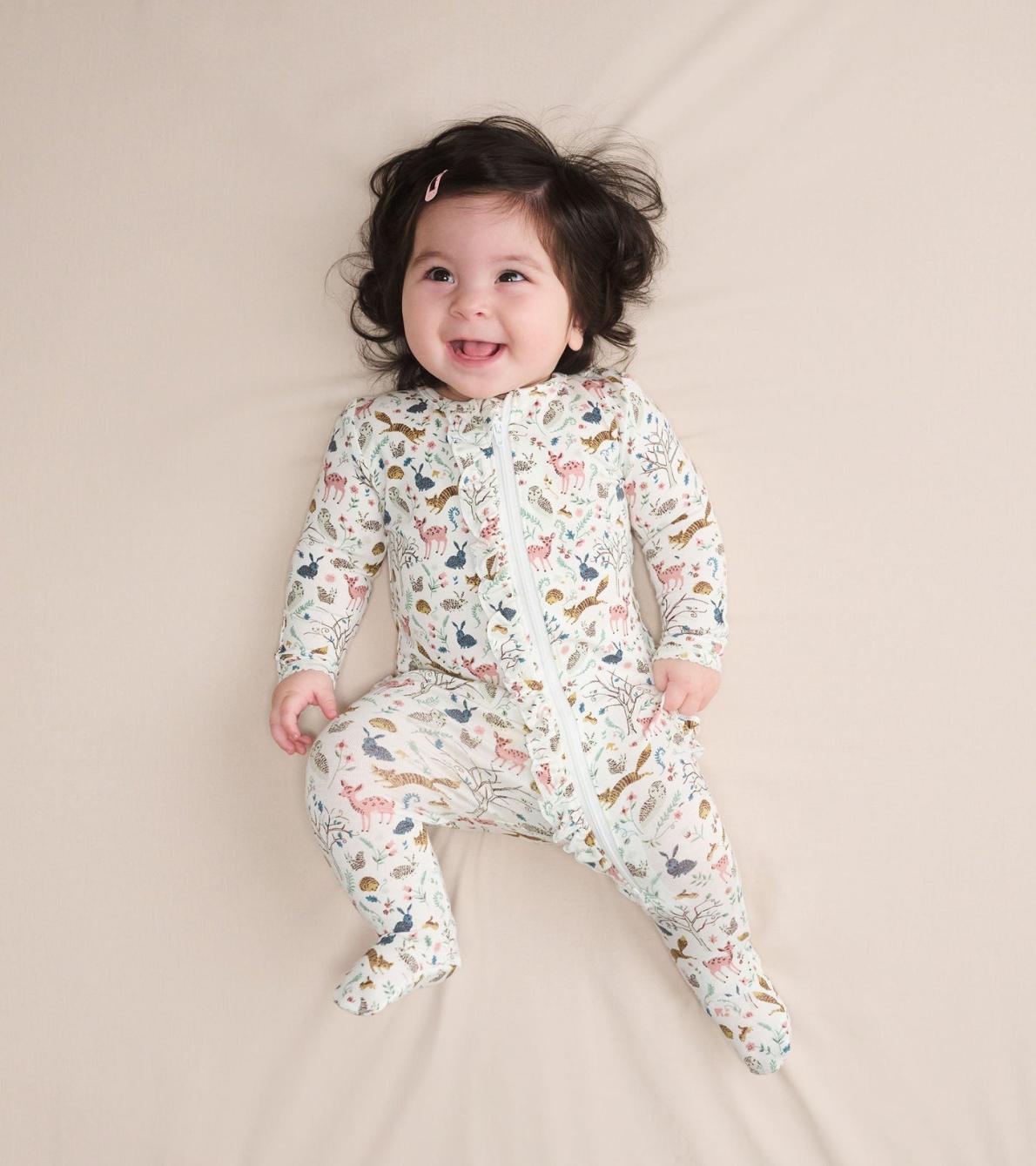 Hatley Sleepwear | Baby &amp; Toddler Baby Girls Happy Forest Ruffle Bum Bamboo Sleeper