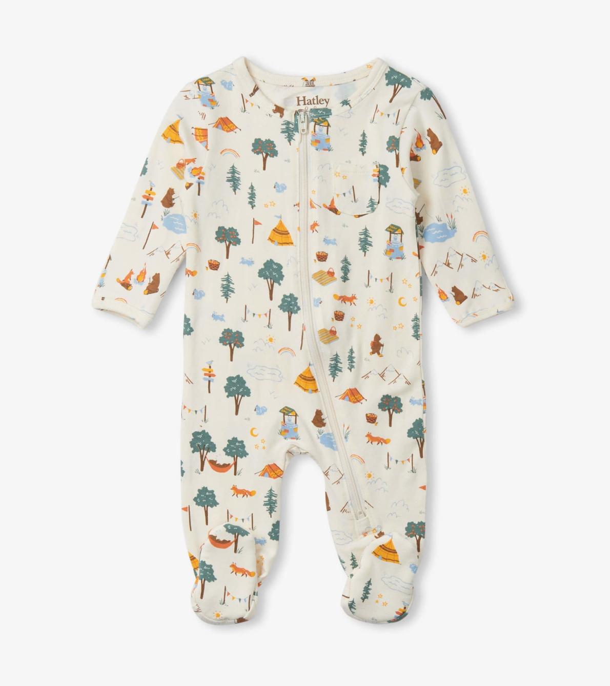 Hatley Sleepwear | Baby &amp; Toddler Camping Animals Newborn Zip-Up Footed Sleeper