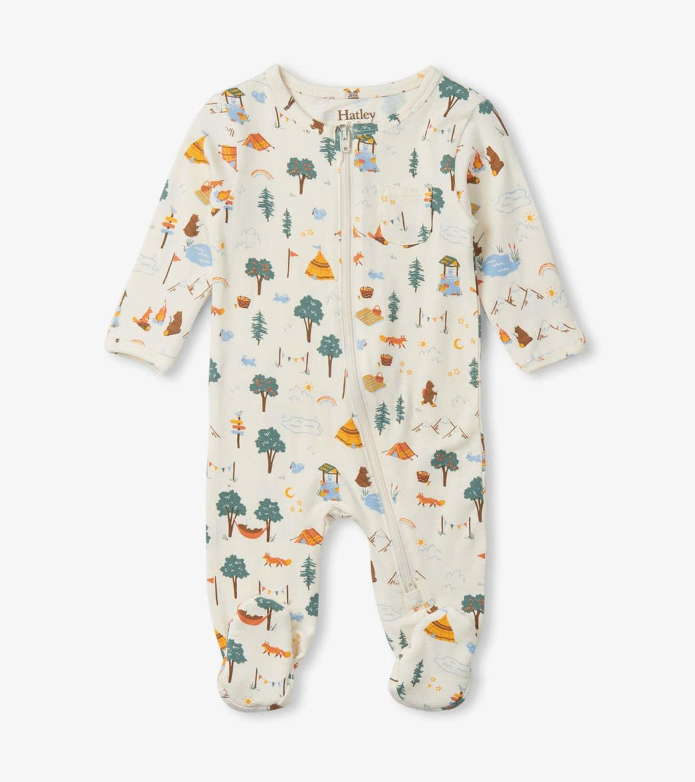 Hatley Sleepwear | Baby &amp; Toddler Camping Animals Newborn Zip-Up Footed Sleeper
